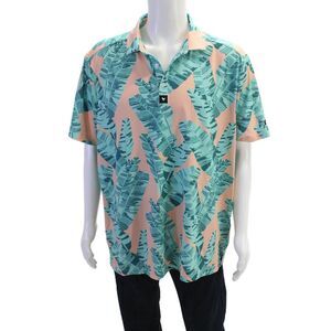 Bad Birdie Mens Plant Print Short Sleeve Polo Shirt Orange Size 2XL
